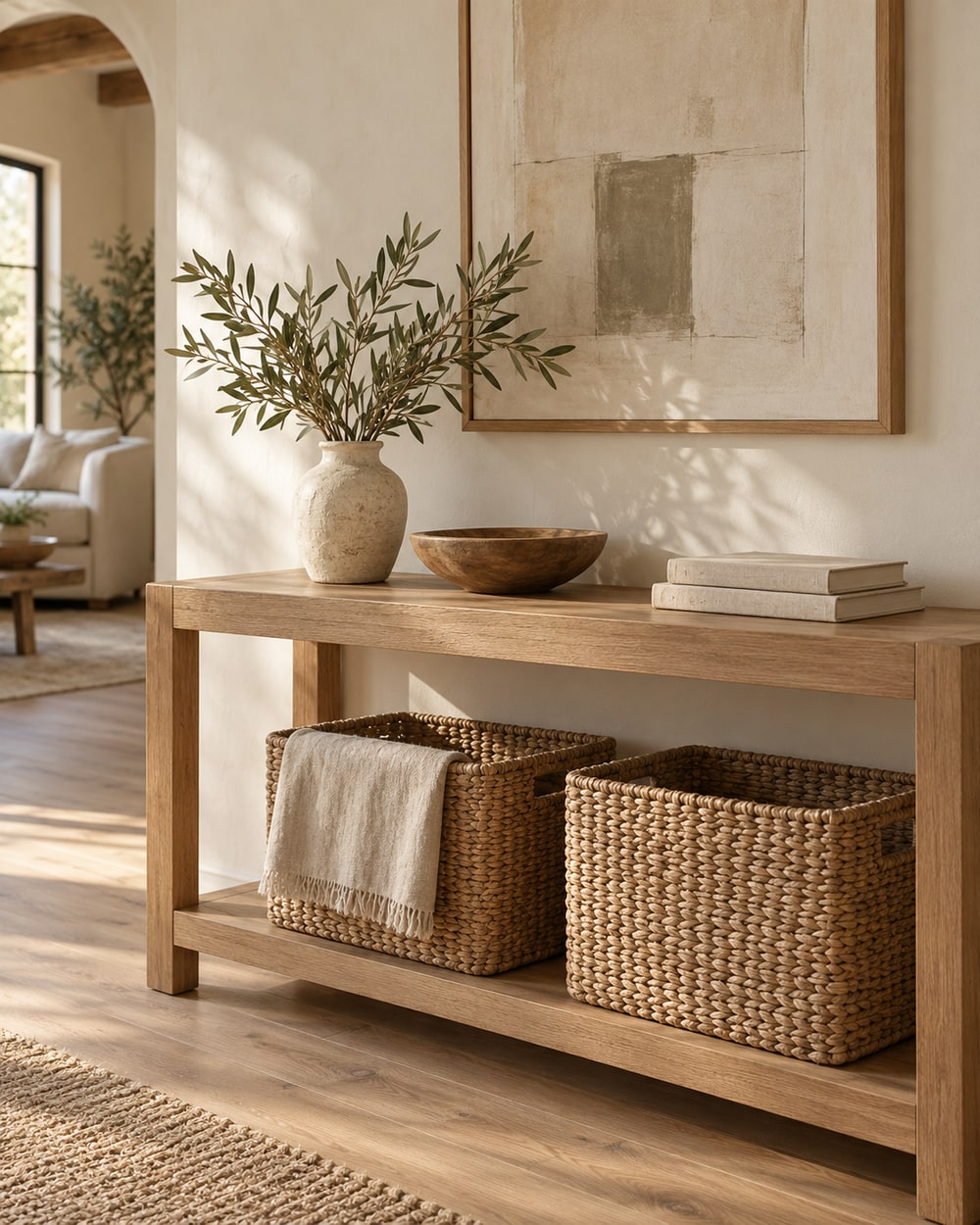 Natural textures and thoughtful everyday organization in a quiet home